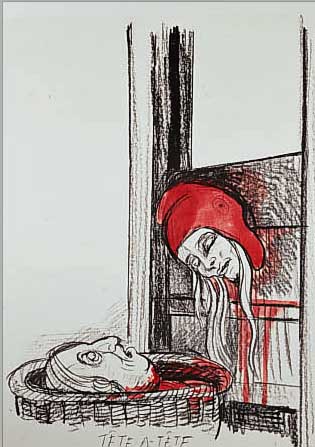 UNGERER, TOMI, GEB. 1931, TETE-A-TETE, LITHOGRAPHIE IN ZWEI FARBEN, RE. U. HANDSIGNIERT, NUM. 39/100, EDITION DOMBERGER, ...