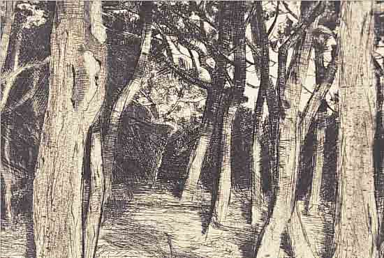LEISTIKOV, WALTER, 1865-1908, BAUMGRUPPE, RADIERUNG AUS PAN II, CA. 11,5 X 18 CM