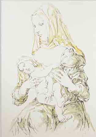 FOUJITA, TSUGUHARU, 1886-1968, MUTTER MIT KIND, FARBLITHOGRAPHIE, HAND- SIGNIERT UND NUM. 75/100, CA. 42 X 28 CM