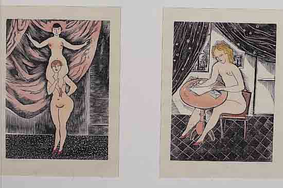 FOUIJITA, TSUGUHARU, 1886-1968, ZWEI KOLORIERTE HOLZSCHNITTE VON 1925, JE CA. 13 X 10 CM, PP, U.GL., R.