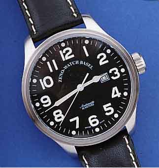 ZENO-WATCH BASEL HERRENARMBANDUHR AUTOMATIK, REF.-NR. 8554, SCHWEIZ 2000, EDELST. MATT., BODEN GESCHR., BEIDS. MINERALVERGL., ORIG.- LEDERB., ...
