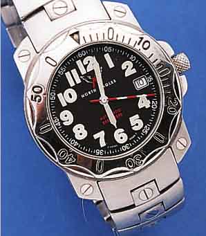 NORTH EAGLES HERRENARMBANDUHR AUTOMATIK, REF.-NR. H102, SCHWEIZ 2000, EDELST., TEILW. POL., TEILW. MATT., INCL. BAND M. DOPPELTER UNSICHTB. ...