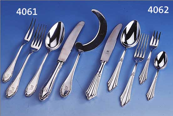 75 TEILIGES BESTECK, WMF, FäCHERMUSTER, ENT- WURF 1923, 90ER SILBERAUFLAGE, BEST. AUS: 13 MESSERN MIT STAHLKLINGEN (1 KLINGE ERSETZT,ETWAS ...