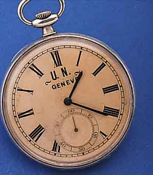 ULYSSE NARDIN HERRENTASCHENUHR, REF.-NR. 357918, SCHWEIZ UM 1940, 900ER SILBER, VERS. BLATT, ART DECO, ZEIGER SEK., SCHARNIERCUV. M. ...