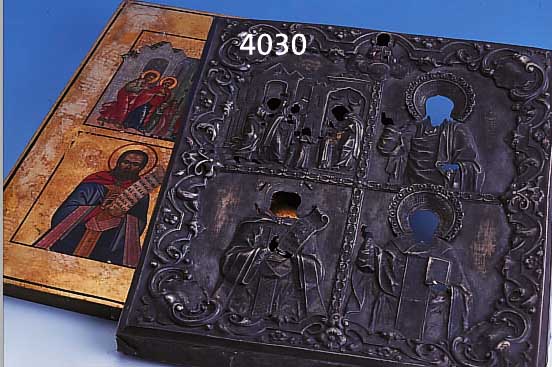 IKONE RUßLAND UM 1830/40, DARSTELLUNG: JESUS CHRISTUS, IN 4 FELDERN NATIONALHEILIGE (U.A. HL. NIKOLAUS), GOLDGRUNDIG, QUALITäT- VOLLE ...