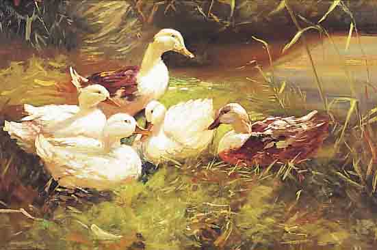 ZUSCHREIBUNG U. BRENDEL, 20. JH., WEIMAR, HIER: ENTEN AM TEICH, IMPRESSION. MALEREI, REICHE VARIATION IN DEN GRüNTöNEN, ÖL/LWD, RECHTS ...
