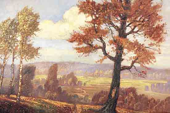 ALBERTI, C., LANDSCHAFTSMALER DES 19./20. JH., BLICK IN EINE WEITE LANDSCHAFT IN KRäFTIGEN HERBSTFARBEN, ÖL/LWD.,(REST.), SIGN., 58 ...