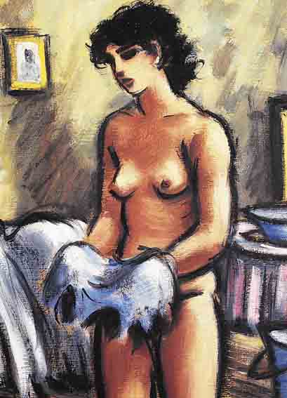 MASEREEL, FRANS, 1889 BLANKENBERGHE -1972 AVIGNON, NACKTES MäDCHEN BEI MORGENTOILETTE MONOGR. UND DAT. 1944, ÖL/HARTFASERPLATTE, CA. 46X31 ...