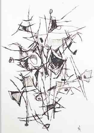 CAVAEL, ROLF, 1898-1979, ABSTRAKTION, FETTKREIDEZEICHNUNG, MONOGR., CA. 43X30,5 CM, U. GL. U. R