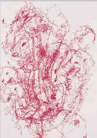 CAVAEL, ROLF, 1898-1979, LINEARE ABSTRAKTION, KUGELSCHREIBERZEICHNUNG IN ROT, MONOGR., CA. 15X11 CM, U. GL. U. R.