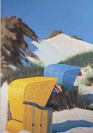 GRIGO, FRITZ, ZEITGENöSSISCHER KIELER KüNSTLER, STRANDKöRBE IN DEN DüNEN, ÖL/LWD., SIGN., 80 X 60 CM, R.
