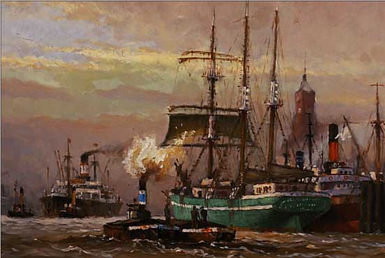 HORSTMANN, JAN, DEUTSCHER KüNSTLER 1. HäLFTE 20. JH., HAFENSZENE, WOHL HAMBURG, ÖL/HART- FASER, SIGN., DAT. 1946, 40 X 50 CM, R.