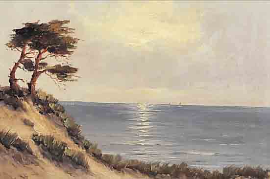 LUKAS-LARSEN, DüSSELDORFER LANDSCHAFTS- UND MARINEMALER, 1. HäLFTE 20. JH., BLICK üBER DIE DüNENLANDSCHAFT AUFS MEER, ÖL/LWD., SIGN.,50 X 60 ...