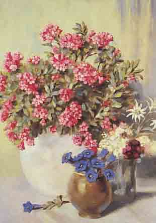 MAYR, KARL VIKTOR, *1882 WIEN - 1974, öSTERREICHISCHER STILLEBENMALER, ALPENBLUMEN IN VASE, ÖL/HOLZ, SIGN., U. BEZ. KITZBüHEL, 50 X 38 ...