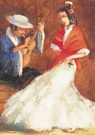 MERTEN, F., MITTE 20. JH., FLAMENCOTäNZERIN UND GITARRIST, ÖL/LWD., SIGN., 30 X 30 CM, R.