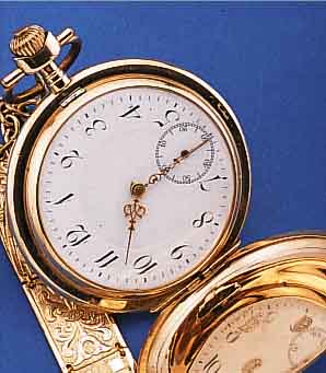 MR CO. HERRENTASCHENUHR SAVONETTE, HALB- MOND, REF.-NR. 97444, SCHWEIZ/DEUTSCHLAND UM 1930, ROSE-G. 585/000, BEIDE HALBSCHALEN IM ...