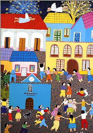 GONZALES DE VALLEIO, ANA ELVIRA, GEB. 1959 IN MEXICO CITY, TODO ES FELICIDAD, ÖL/LWD, RE. U. SIGN. UND DAT. 1994, CA. 60 X 40 CM, R., ...