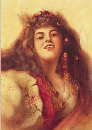 SPANISCHER KüNSTLER D. 19./20. JH., SPANISCHE DAME MIT LANGEN GEWELLTEN HAAREN, ÖL/LWD., UNLESERL. SIGN. O. BEZ. U. DAT. 1903 (P. BIUGEZ ...