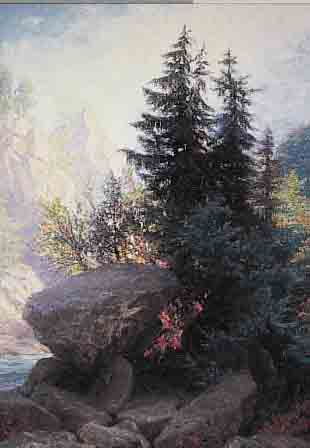 UNBEK. LANDSCHAFTSMALER 19. JH., FELSEN AN EINEM GEBIRGSBACH, ÖL/LWD. (MIN. REST.), UNSIGN., 55 X 45 CM, R.