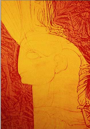 FUCHS, ERNST, PROF., GEB. 1930 WIEN, EINE SERIGRAPHIE "CHERUBSKOPF ROT-GELB", HANDSIGN. U. NUM. 107/200, 68 X 45 CM