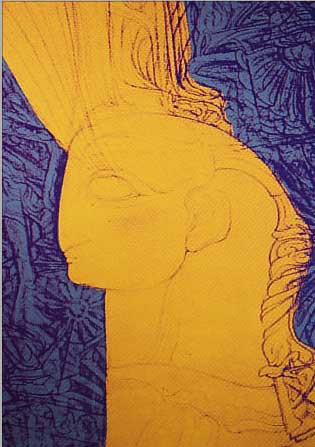 FUCHS, ERNST, PROF., GEB. 1930 WIEN, EINE SERIGRAPHIE "CHERUBSKOPF BLAU-GELB", HANDSIGN. U. NUM. 77/200, 68 X 45 CM