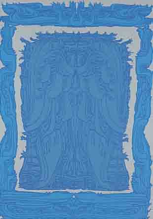 FUCHS, ERNST, PROF., GEB. 1930 WIEN, EINE FARBLITHOGRAPHIE IN BLAU "ORNAMENTE", HANDSIGN. U. BEZ. PROBEDRUCK, 25 X 17,5 CM
