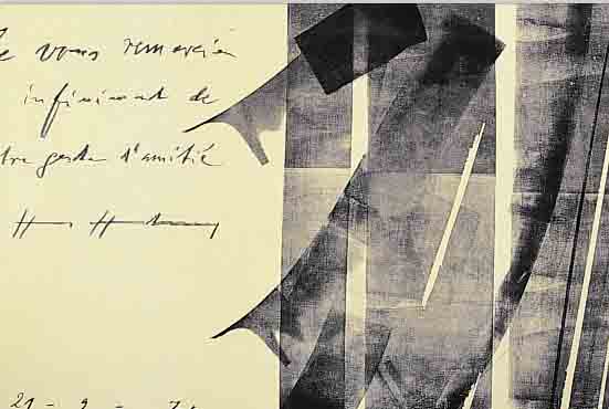 HARTUNG, HANS, *1904 LEIPZIG - 1989 ANTIBES, EINE LITHOGRAPHIE, RE. U. IM STEIN SIGN., SOWIE LINKS GEDRUCKTE WIDMUNG MIT SIGN., INFORMELLE ...