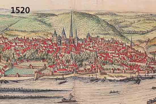 KUPKUPFERSTICH, AUS BRAUN & HOGENBERG, UM 1580, ANSICHT DER STADT TRIER, SEKUNDÄR KOLORIERT, CA. 16 X 47 CM, PP, U.GL., R.