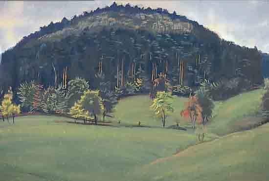 CROISSANT, HERMANN, 1897-1963, WEITE LANDSCHAFT IN DER PFALZ, GOUACHE AUF PAPIER, RE. U. SIGN. UND DAT. 49, CA. 57 X 76 CM, U.GL, ...