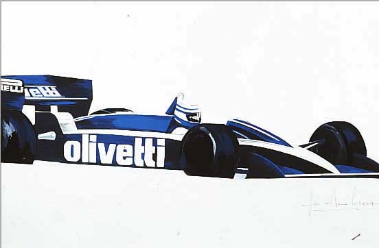UNBEKANNTER MALER, 2. HäLFTE 20. JH., DARSTELLUNG EINES FORMEL-1-RENNWAGEN, GOUACHE AUF PAPIER, RE. U. UNLESERLICH SIGN., CA. 12 X52 CM, PP, ...