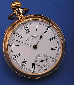 WALTHAM HERRENTASCHENUHR LEPINE, AMERIKA/ SCHWEIZ UM 1888, ROSE-G. 583/000, BODEN SYM. GUILL./BER., MONOGR.-SPIEGEL FREI, ORIG.- EMAILBL. ...