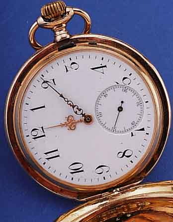 UNION/DÜRRSTEIN HERRENTASCHENUHR SAVONETTE, DEUTSCHLAND/SCHWEIZ UM 1904, ROSE-G. 585/000, BEIDE SCHALEN SYM. GUILL., RAND GEPERLT, NUTZSP. ...