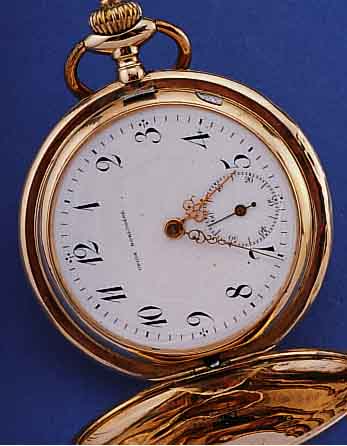 UNION HORLOGERE HERRENTASCHENUHR SAVONETTE, SCHWEIZ/DEUTSCHLAND UM 1914, RG 585/000, NUTZ-SP. WURDEN üBERARB., EMAILBL., ORIG., SIGN., FEIN HAARR. ...