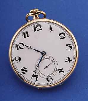 CYMA/TAVANNES HERRENTASCHENUHR OFFEN, SCHWEIZ/ENGLAND UM 1935, ROSE-G. 375/000, METALLZIFFERBL. REST., GEBL. STAHLZEIGER, 15 ST., ...