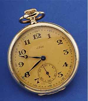 ALPINA/BORK HERRENTASCHENUHR OFFEN, SCHWEIZ UM 1925, GG 585/000, BODEN SYM. GUILL., METALLZIFFERBL. MATT VERG., GEBL. STAHLZEIGER,METALLCUV., ...