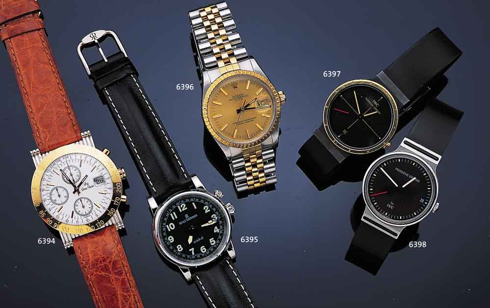 IWC HERRENARMBANDUHR PORSCHE DESIGN, REF.- NR. 3320, SCHWEIZ 1992, EDELST., TEILW. MATT.,HOCHWERT. KAUTSCHUKBAND, UNSICHTB. EDELST.- FALTSCHL., ...