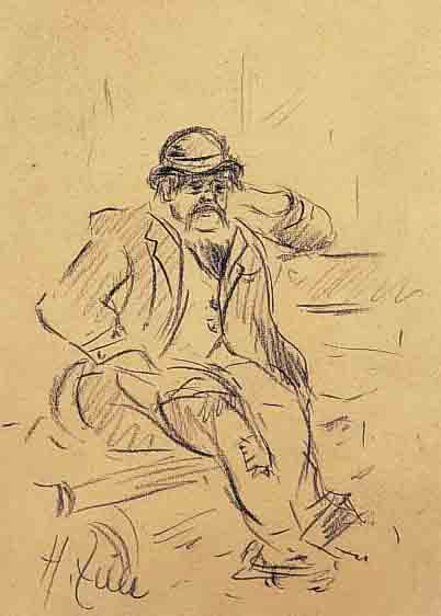 ZILLE, HEINRICH, 1858-1929, SITZENDER MANN, KOHLEZEICHNUNG AUF GEBRäUNTEM PAPIER, LI. U. HANDSIGNIERT, CA. 22 X 16 CM, PP, U.GL., ...