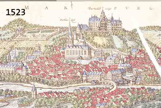 KONVOLUT VON 3 BLATT, MIT ANSICHTEN VON HANAU: 1.) KOLOR. KUPFERSTICH V. BR. U. HOGEN-BERG, CA. 1590, GA MARBURG, GUT ERHALTENES BLATT MIT ...