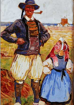 VON BARTELS, HANS, 1856 HAMBURG-MüNCHEN 1913, BAUERNPAAR, AQUARELL/PAPIER, DATIERT 07, CA. 13.5 X 8.5 ...