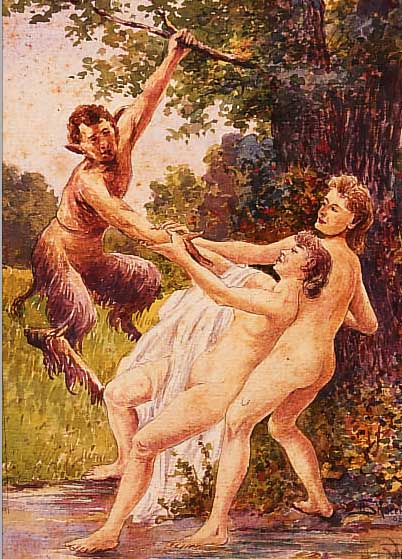 SKOCEK, H., PRAGER KüNSTLER, UM 1900, WAR ANSäSSIG IN MüNCHEN, HIER: FAUN UND ZWEI NYMPHEN, AQUARELL/PAPIER, RE. U. SIGN. UND DAT. 08, ...