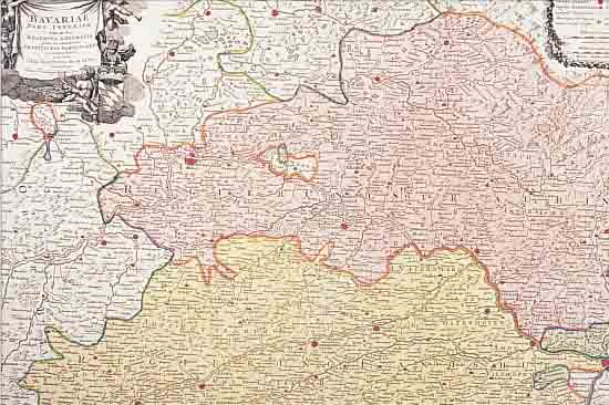 KONVOLUT VON 4 BLATT, MIT KUPFERSTICHEN V. NIEDERBYEERN: 1.) ALTKOLOR. KUPFERSTICHK. V. HOMANN, CA. 1750, BAVARIAE PARS INFERIORIS TAM IN SUS ...