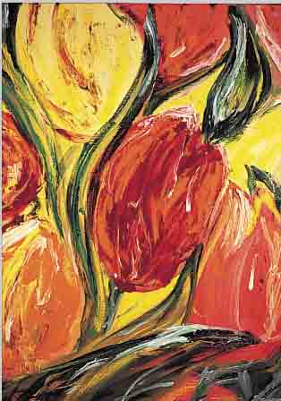 BELLARTZ, ELISABETH, ZEITGEN. KüNSTLERIN, AUS BIELEFELD, TULPEN, MISCHTECHNIK, ÖL/LWD., RE. U. SIGN. UND DAT. 1994, CA. 81 X 70 CM