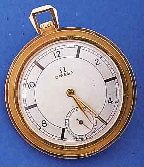 OMEGA HERRENTASCHENUHR LEPINE, SCHWEIZ UM 1936, ART DECO, GG 585/000, BODEN U. GLASR. GEDR., 2-FARB. VERS. ORIG.-BLATT, 17 ST., KOMP.-UNR., ...