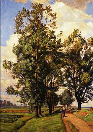 WITTSCHAS, G., DüSSELDORF DATIERT 1918, BAUER AUF DEM NACHHAUSEWEG AUF BAUMBESTANDENEMWEG, ÖL/HOLZ, RE. U. SIGN. UND DAT., CA. 70 X 50 CM, R., ...
