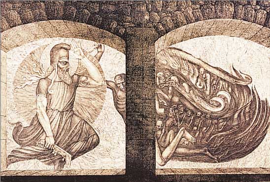 FUCHS, ERNST, PROF., GEB. 1930 WIEN, SAMSON KäMPFT GEGEN DIE PHILISTER, RADIERUNG VON 1962, HANDSIGNIERT, CA. 30 X 53 CM, MIT BUGFALTE, ...