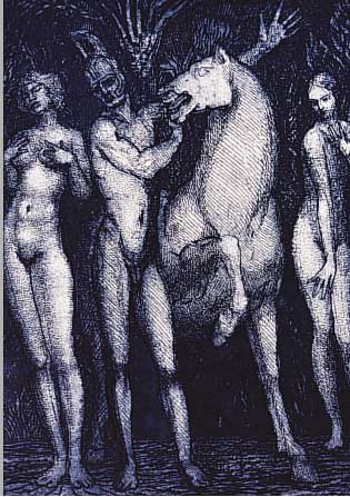 FUCHS, ERNST, PROF., GEB. 1930 WIEN, MYTHOLOGISCHE SZENE, RADIERUNG VON 1976, HANDSIGNIERT, NUM. 39/99, CA. 18,5 X 16,5 CM