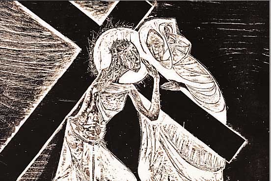 HANSEN-BAHIA, KARL HEINZ, 1915-1978, KREUZWEGSZENE, HOLZSCHNITT, HANDSIGNIERT UND NUM. 27/100, CA. 30 X 40 CM, PP
