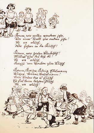 ZILLE, HEINRICH, 1858-1929, LITHOGRAPHIE AUS KOMM, KALINKEN, KOMM, GEBRäUNTES PAPIER, DAZU VIER BLATT LITHOGRAPHIERTER TEXT, BLATT- GR. CA. 46 ...