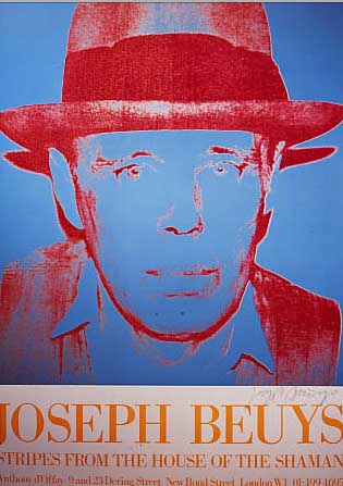 WARHOL, ANDY/JOSEPH BEUYS, PLAKAT ZUR BEUYS-AUSSTELLUNG 1980, FARBOFFSET, VON JOSEPH BEUYS HANDSIGNIERT, BLATTGR. CA. 72 X 50 CM