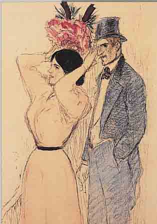 STEINLEN, THEOPHILE, 1859-1923, KOLORIERTE LITHOGRAPHIE, PAAR IN FESTL. KLEIDUNG, IM DRUCK SIGN., CA. 31 X 18 CM, PP, U.GL., R.